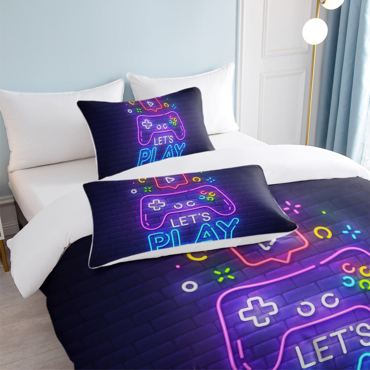 Gaming Duvet Cover Set Twin Full Queen King Size Video Game Controller Bedding Set, Boys Video Games Comforter Cover With 2 Pillow Shams, Bed Set For Boys Girls Bedroom Decor