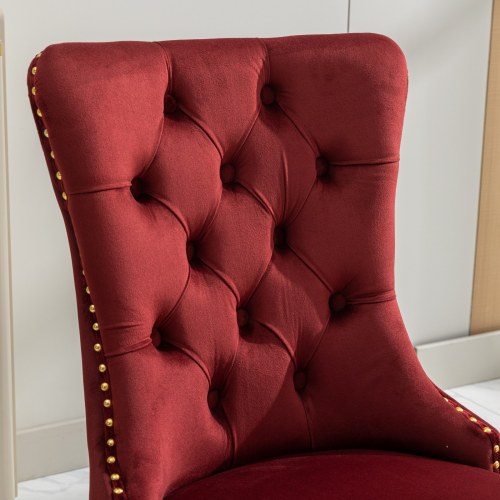 High-end Tufted Solid Wood Contemporary Velvet Upholstered Dining Chair With Golden Stainless Steel Plating Legs,Nailhead Trim,Set Of 2