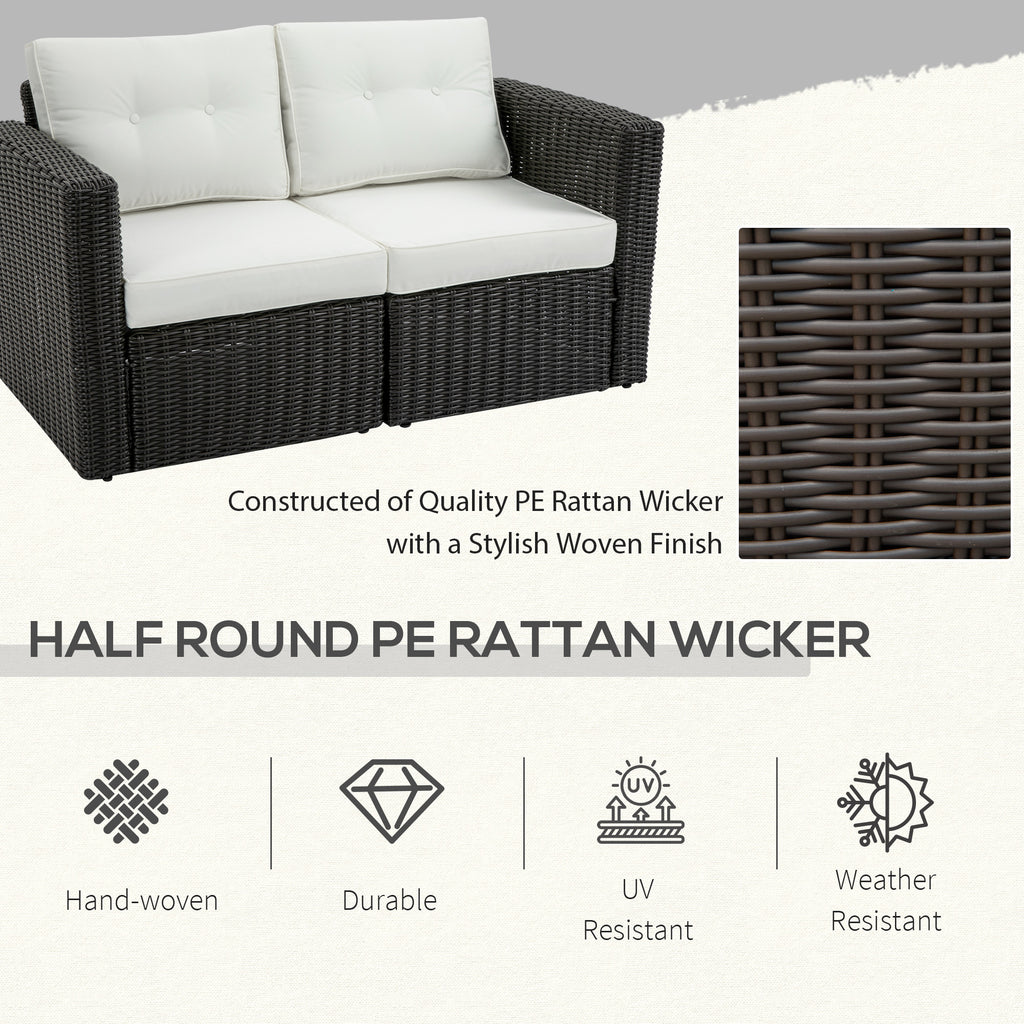 2 Piece Patio Wicker Corner Sofa Set, Outdoor PE Rattan Furniture, with Curved Armrests and Padded Cushions for Balcony, Garden, or Lawn, Beige