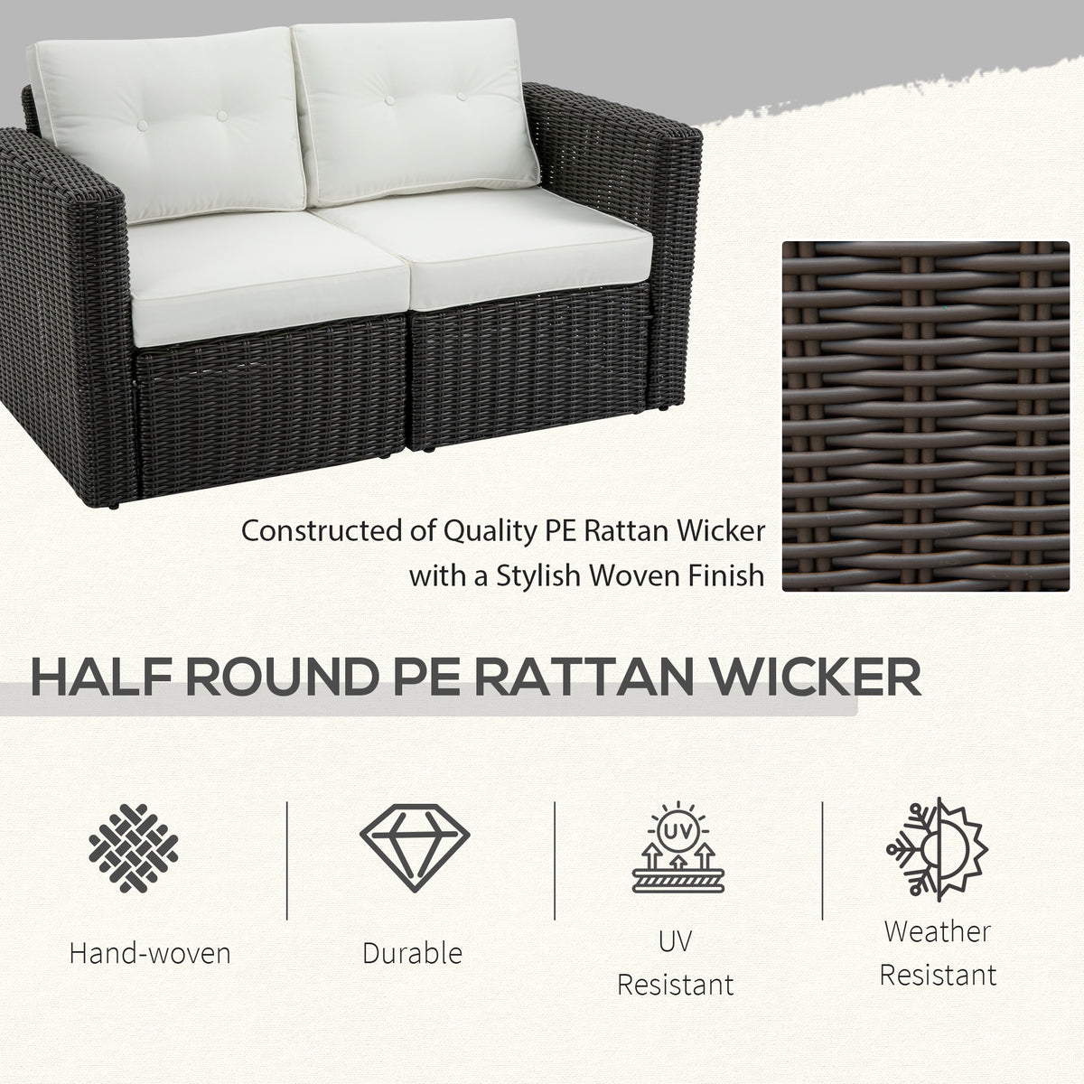 2 Piece Patio Wicker Corner Sofa Set, Outdoor PE Rattan Furniture, with Curved Armrests and Padded Cushions for Balcony, Garden, or Lawn, Beige