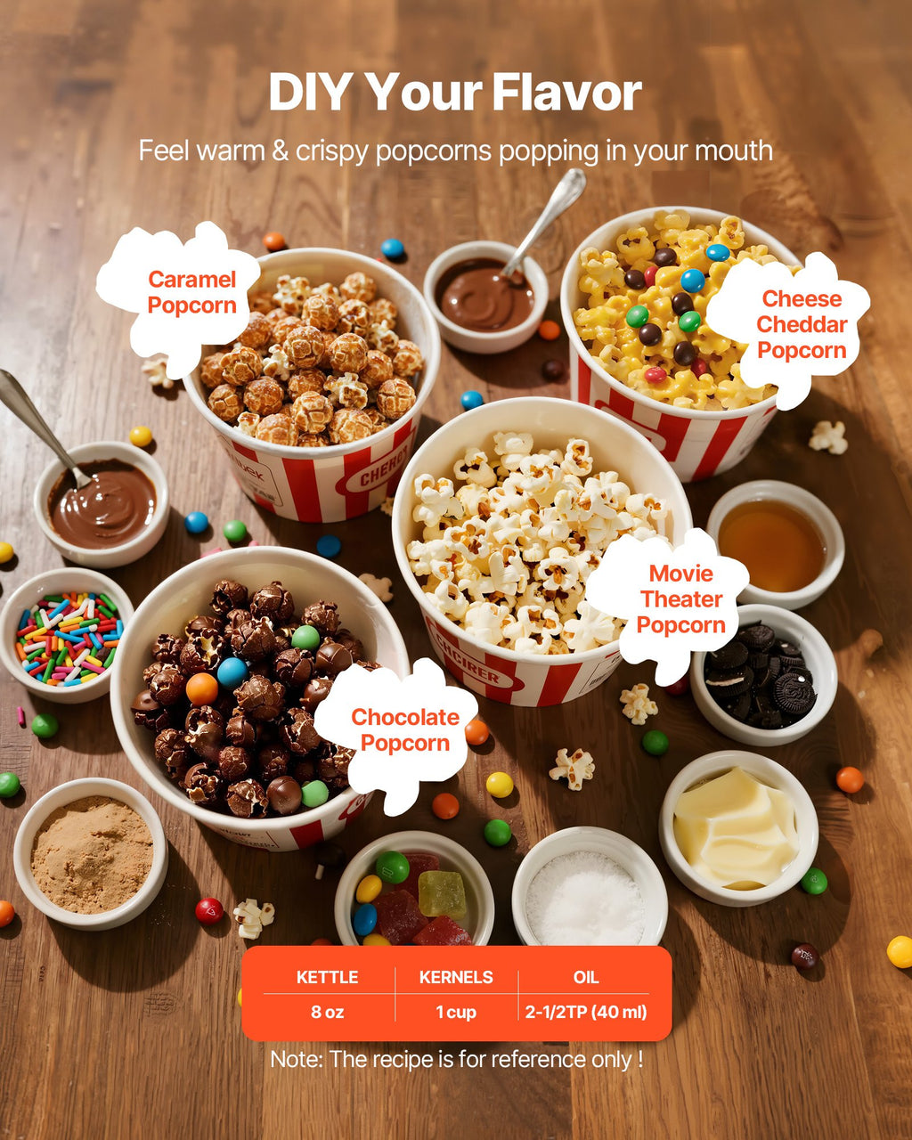 Popcorn Machine, 8oz Stainless Steel Kettle, 800W Commercial Countertop Popcorn Maker, 48 Cups Per Batch Theater Style Popper, With 2-Button Control Glass Wall PC Door 1 Scoop 3 Spoons, Red
