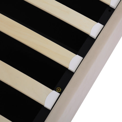 Upholstered Bed, With Hydraulic Lever, Functional Bed From Storage, 150 X 200 Cm, Without Mattress, Velvet, Beige
