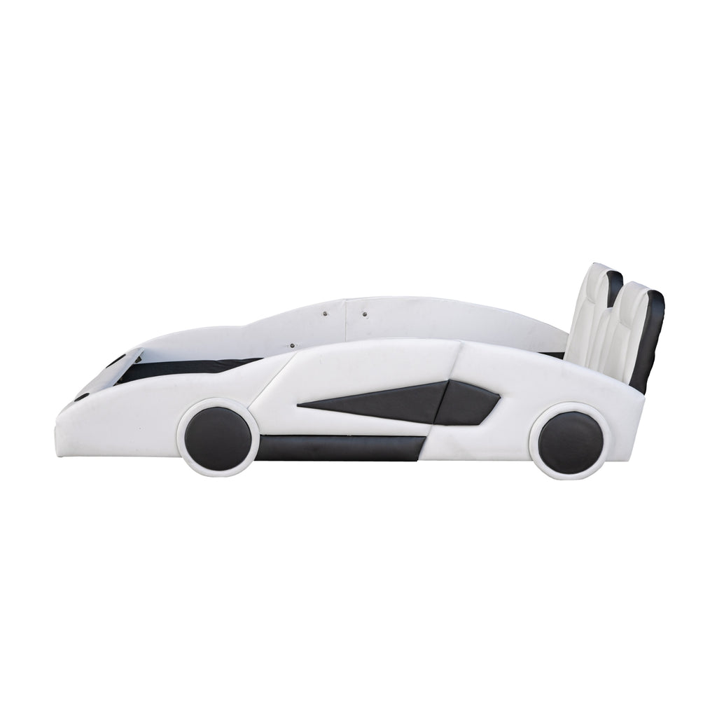 Twin Size Race Car-Shaped Platform Bed With Wheels, White