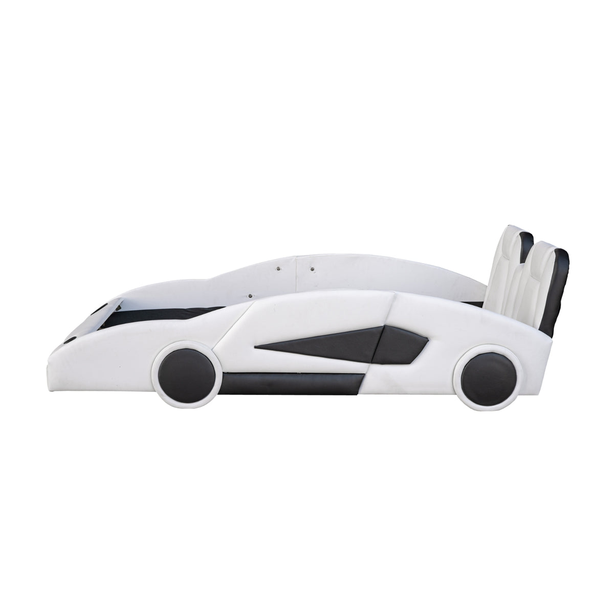 Twin Size Race Car-Shaped Platform Bed With Wheels, White