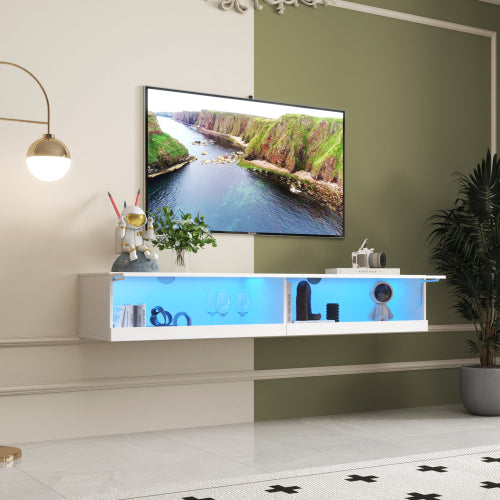 180 Wall Mounted Floating 80 TV Stand With 20 Color LEDs And Charging Station