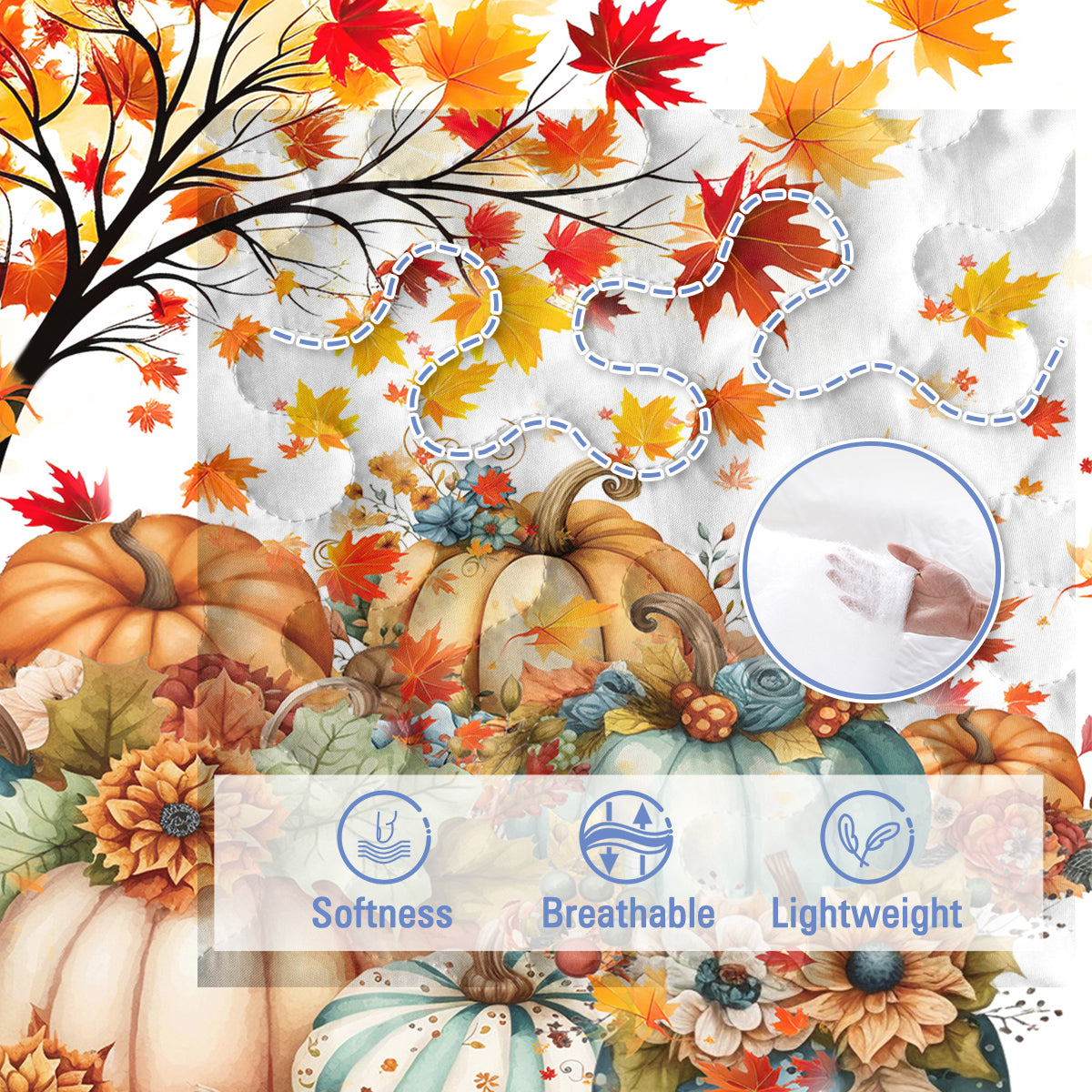 3 Pieces Colorful Oil Painting Pumpkin Pattern Quilt Set Twin Full Queen King Size For All Seasons Flower Fall Leaves Bedding Set With 2 Pillowcases For Kids Adults Thanksgiving Day Gifts