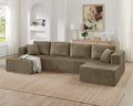 U Shape Modular Sectional Sofa, Compressed Sectional Sofa Modern Minimalist Style Corduroy Couch, Sleeper Sofa For Living Room, Bedroom, Comfy Compressed Sofa -Brown