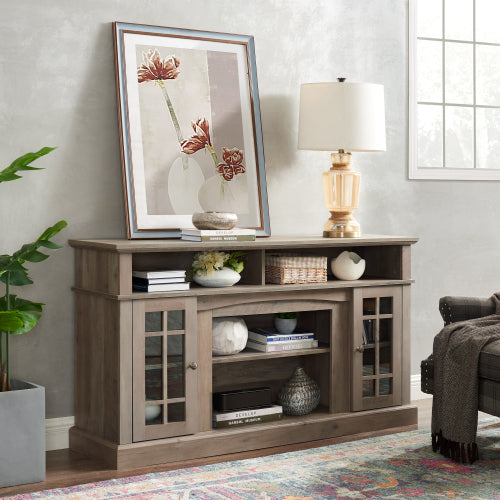 Classic TV Media Stand Modern Entertainment Console For TV Up To 65 With Open And Closed Storage Space, Gray Wash