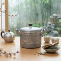 Pure 999 Fine Silver Handcrafted Silver-Toned Tureen with Traditional Dragon and Phoenix Engravings and Meander Border Art - Handicraft