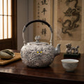 925 Sterling Silver Handcrafted Silver Tea Kettle with Exquisite Imperial Dragon Relief and Lotus Lid - Handicraft