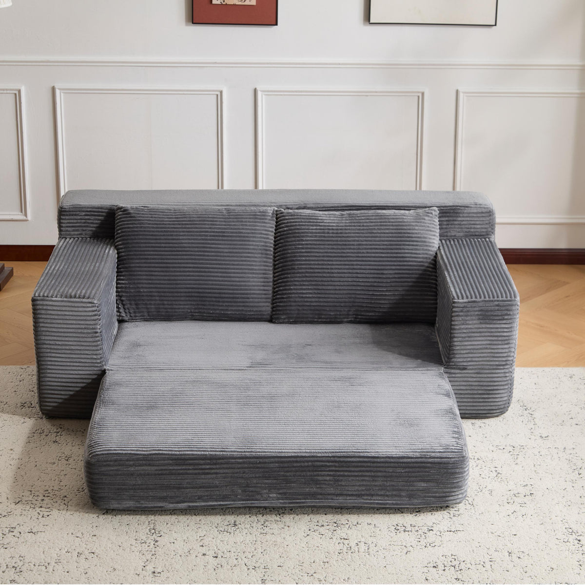 Loveseat Sofa, Comfortable Deep Seat Sofa Bed, Modern Small Corduroy Couch For Living Room Bedroom,Reversible Cushion With Pillows,No Assembly Required,Dark-grey