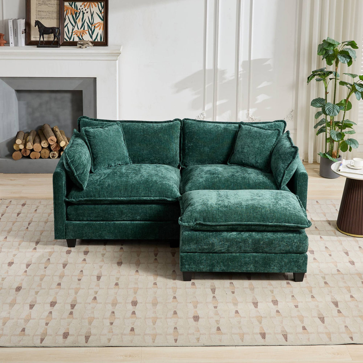 Cloud Sofa Ottoman Only, Modern Sectional Couch, For Living Room Bedroom And Apartment, Comfy Double Layer Upholstered Seat Cushion, Breathable Chenille Fabric, Green