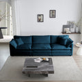 Mid-Century Modern Couch 3-Seater Sofa With 2 Armrest Pillows And 3 Toss Pillows, Couch For Living Room Blue Chenille