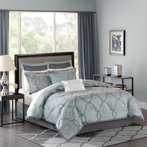 12 Piece Comforter Set With Cotton Bed Sheets Blue Cal King