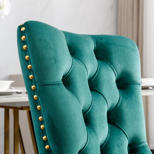 High-end Tufted Solid Wood Contemporary Velvet Upholstered Dining Chair With Golden Stainless Steel Plating Legs,Nailhead Trim,Set Of 2