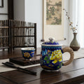 Pure 999 Fine Silver Handcrafted Cobalt Blue Cloisonné Enamel Mug with Butterfly Motifs and Woven Handle - Handicraft