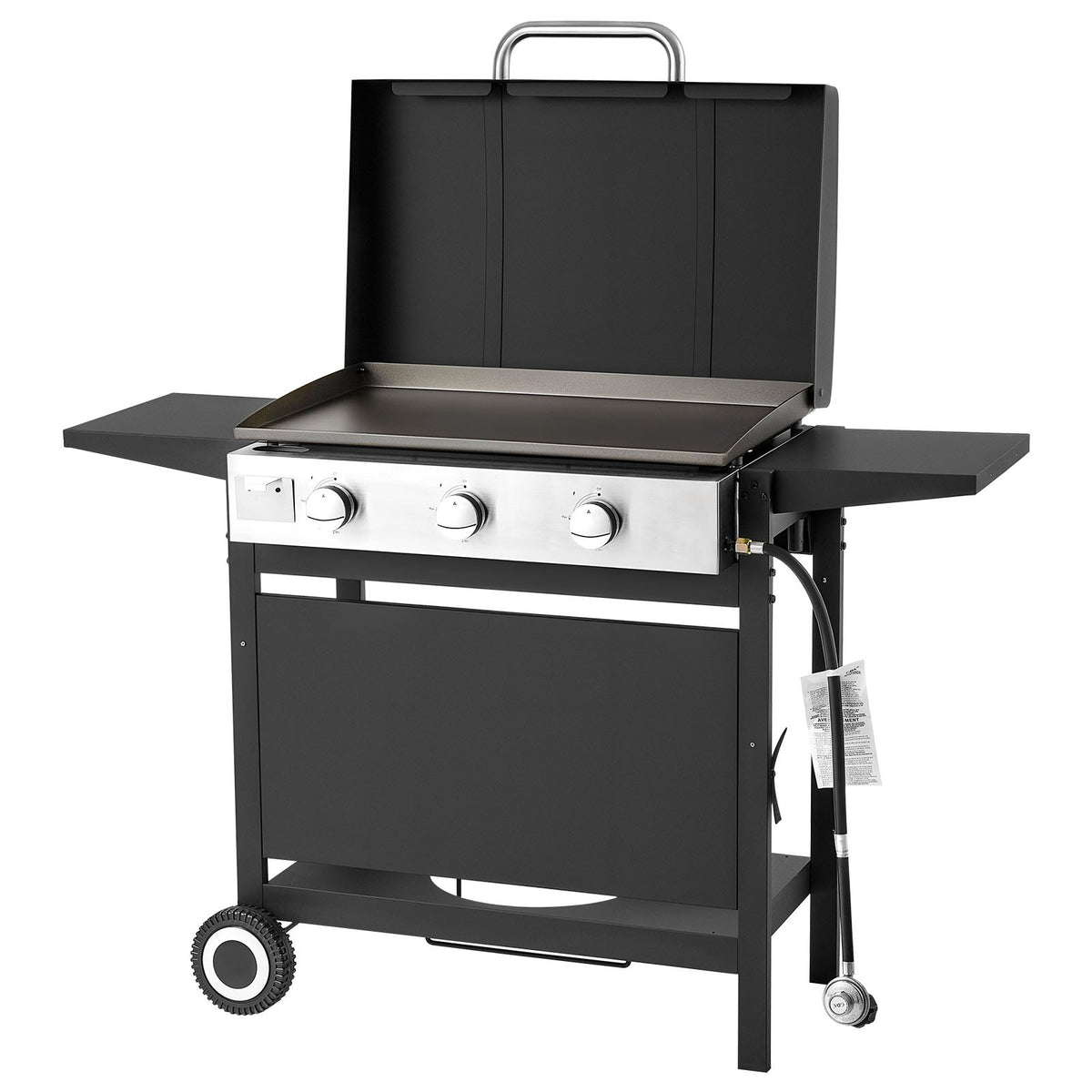 Gas Griddle, 3-Burner Flat Top Grill, Propane Griddle With Wheels, Lid, 3 X 11000 BTU Outdoor Flat Top Grills For Pan-Frying, Grilling, Stir-Frying, & BBQ, Pulse Ignition, Removable Top Design