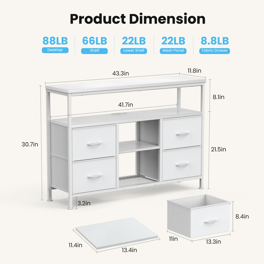 TV Stand, 4 Drawers, With LED Lights And Power Sockets, 50-inch TV Living Room Furniture, With Open Shelves And Adjustable Feet