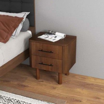 Logan Mid Century Modern Walnut Nightstand Bed Side Tables With 2 Drawers