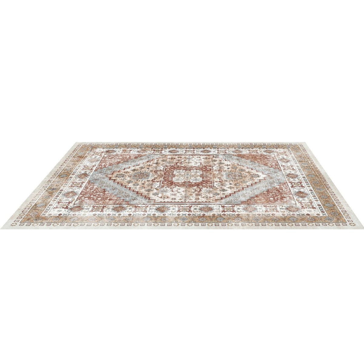 Area Rug, 8 X 10 Ft Large Washable Rug, Non-Slip And Tear-Resistant Soft Carpet, Pet Friendly Vintage Area Rugs, Indoor Mat For Bedroom, Living Room, Office, Brown Red