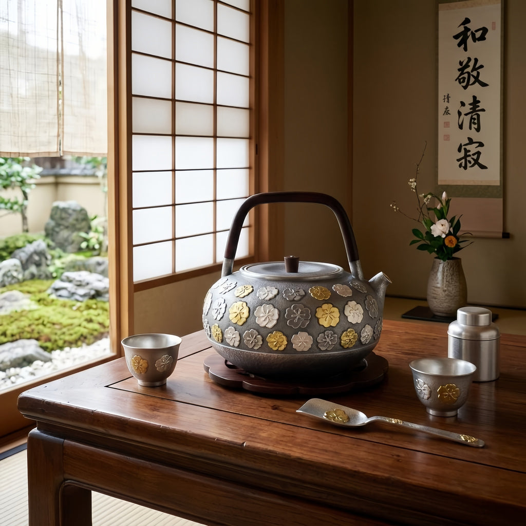 Pure 999 Fine Silver Elegant Silver Teapot with Gilded Floral Relief and Handcrafted Wooden Handle - Handicraft