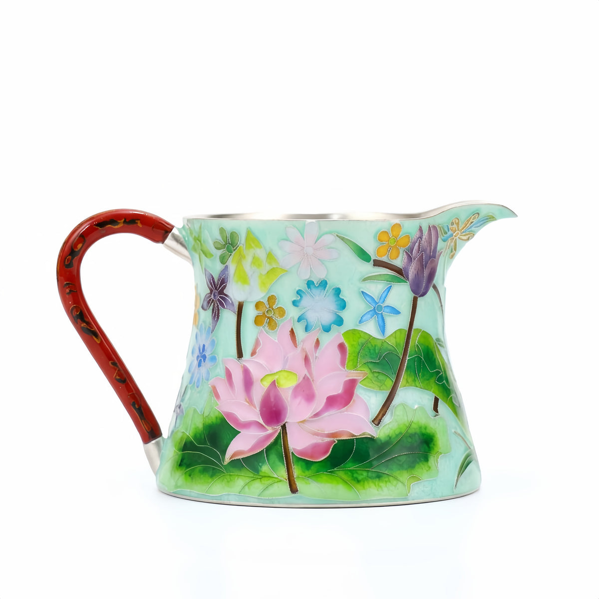 925 Sterling Silver Enamel Floral Pitcher with Vibrant Colors and Artistic Design-Premium Seven Treasures Fair Cup - Handicraft
