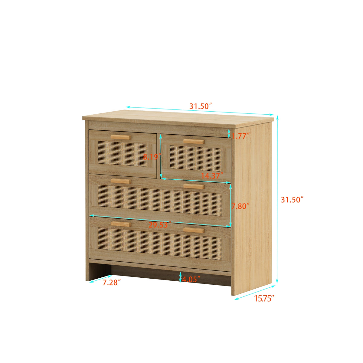 4 Drawers Rattan Cabinet For Bedroom, Living Room, Easy Assembly