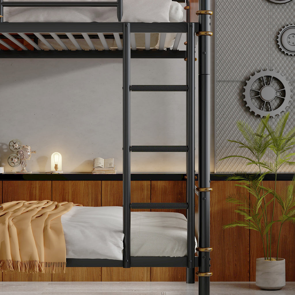 Double Bed Plus Double Bed Plus Metal Bunk Bed, Industrial Grade Detachable Bunk Bed With Safety Railing, Suitable For Teenagers, Black, Prohibited Platform Temu