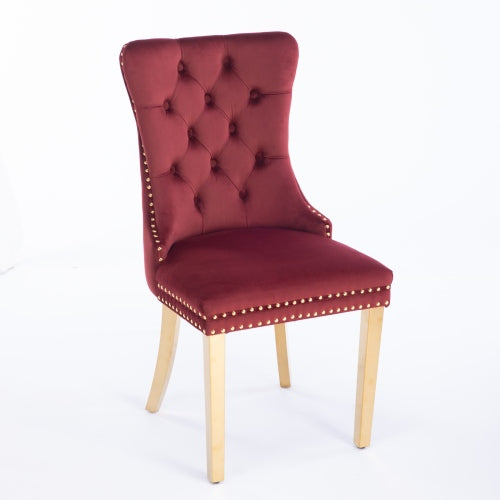 High-end Tufted Solid Wood Contemporary Velvet Upholstered Dining Chair With Golden Stainless Steel Plating Legs,Nailhead Trim,Set Of 2