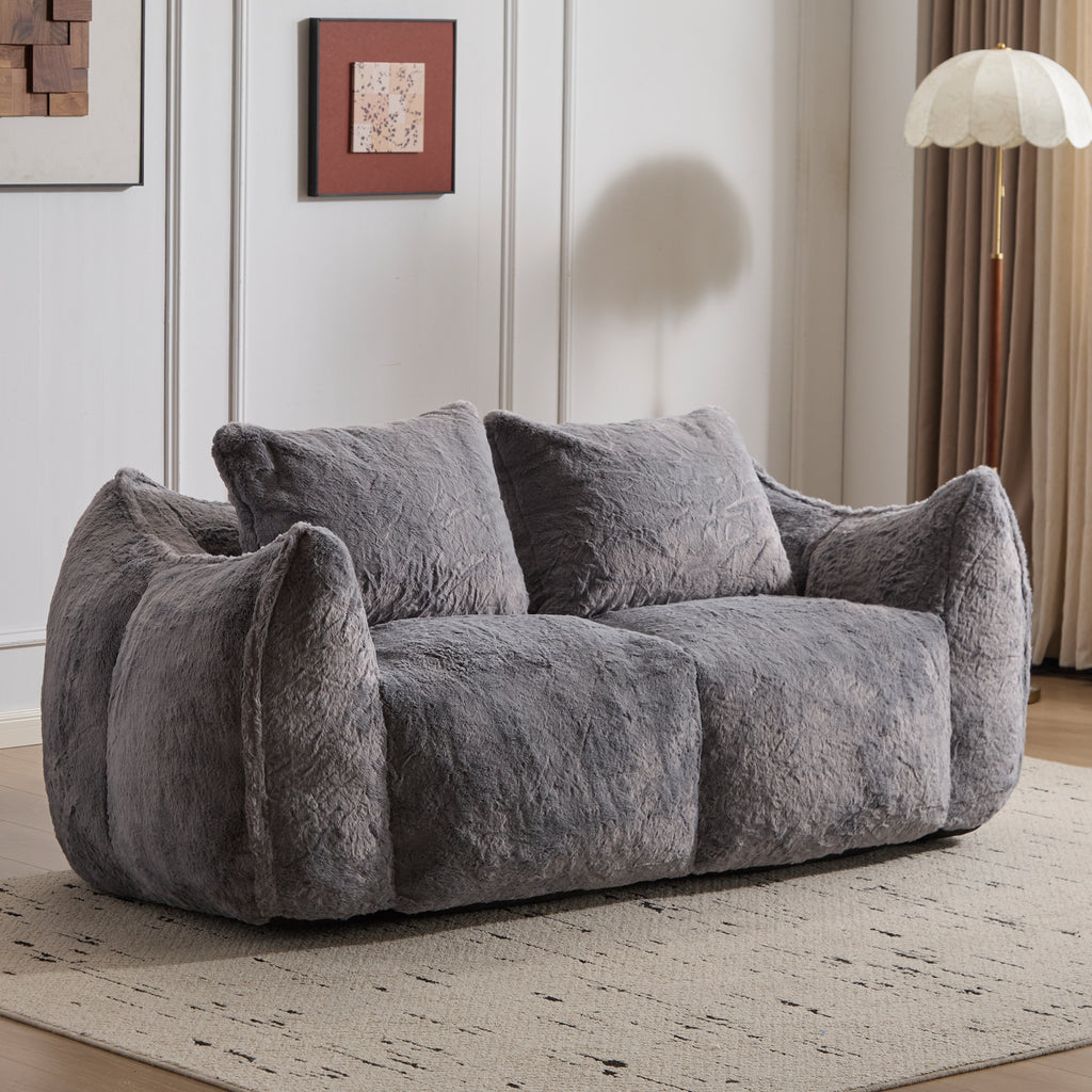 Giant Bean Bag Couch For Adults, Ultra Soft Fluffy Loveseat Bean Bag Sofa, Oversized Chase Lounge Chair Indoor For Living Room Bedroom, No Assembly Required Cozy Reading Chair With Pillows, Grey