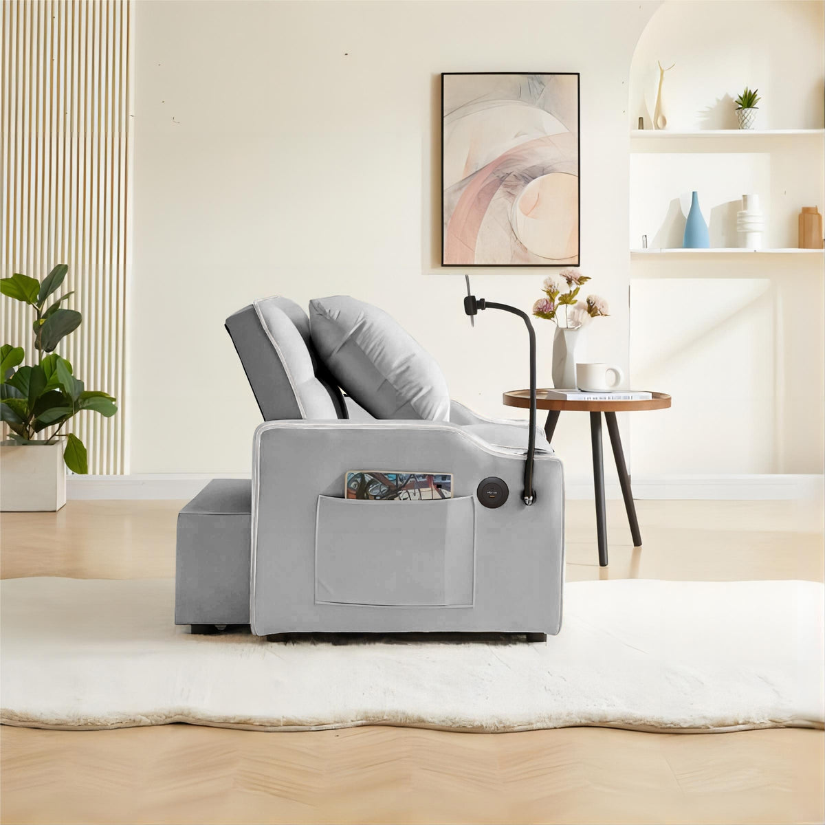 Convertible Sleeper Chair Sofa Bed Adjustable Pull Out Sleeper Chair Bed Multi-Pockets Folding Sofa