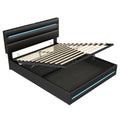 5ft King Upholstered Bed Frame With Hydraulic Storage, PU Ottoman Bed With LED Lighting And Charging Station, LED Adjustable Headboard With USB And Type - C Ports, Black