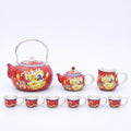 925 Sterling Silver Dragon Motif Tea Set: Traditional Red and Gold Ceramic Collection - Handicraft