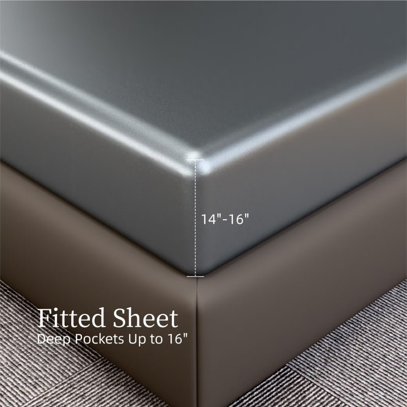 Satin Bed Sheets, King Size Sheets Set, 4 Pcs Silky Bedding Set With 15 Inches Deep Pocket For Mattress King, Grey