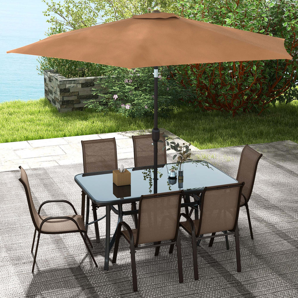 8 Pieces Patio Furniture Set with 9Ft Patio Umbrella, Outdoor Dining Table and Chairs, Light Mixed Brown