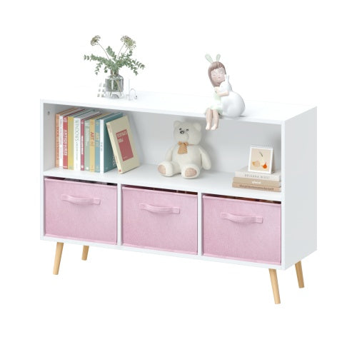 Fiberboard Children's Bookshelf With Foldable Fabric Drawers