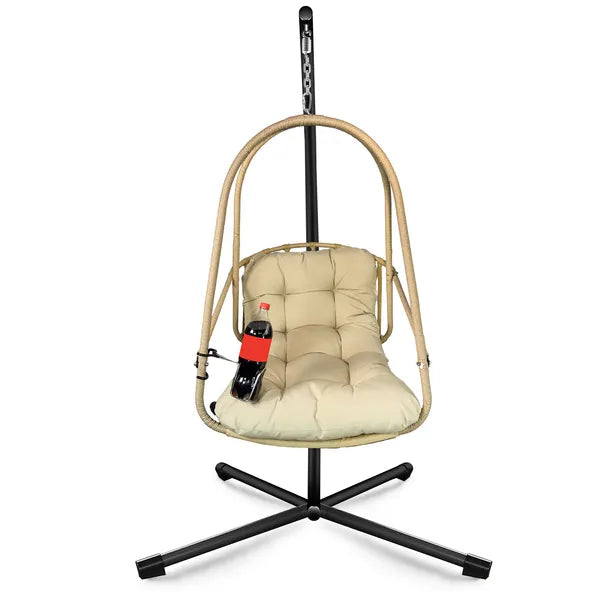 Hanging Egg Chair With Stand - Indoor/Outdoor Woven Rattan Swing Chair With Stand - 350lb Capacity