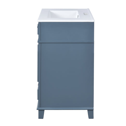 30” Bathroom Vanity with Ceramic Sink | Blue Solid Wood Cabinet