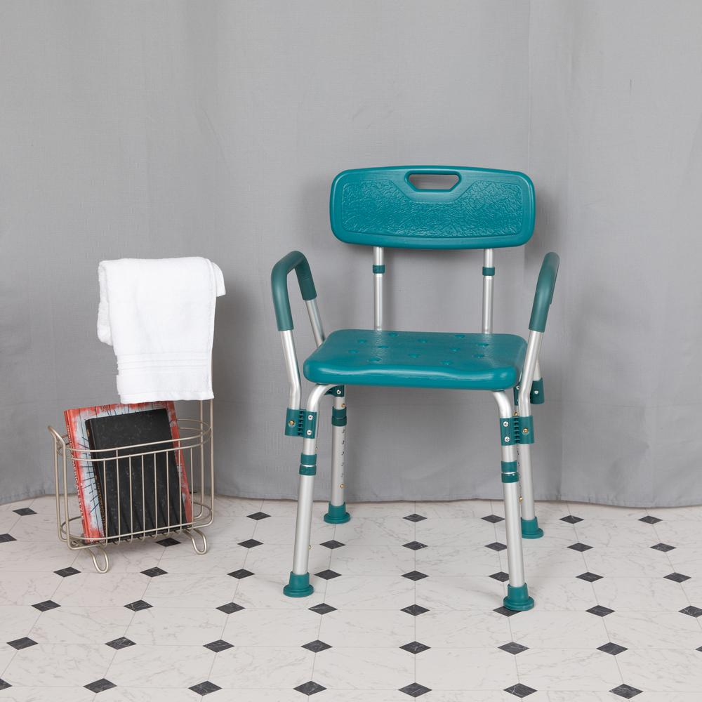 HERCULES Series 300 Lb. Capacity Adjustable Teal Bath & Shower Chair with Quick Release Back & Arms