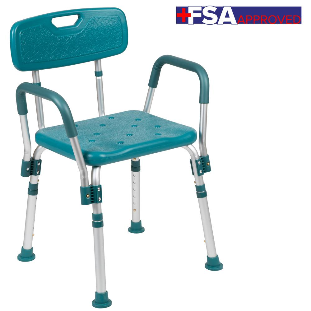 HERCULES Series 300 Lb. Capacity Adjustable Teal Bath & Shower Chair with Quick Release Back & Arms