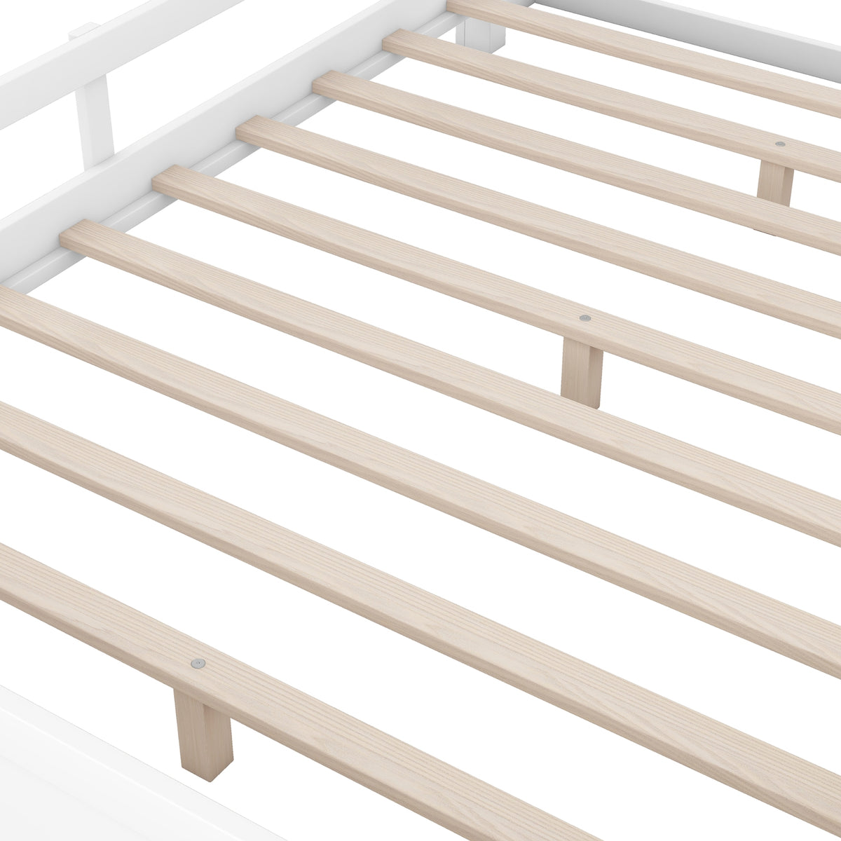 Wood Full Size Platform Bed With LED, Storage Headboard & Guardrail, White