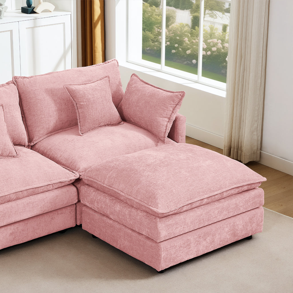Modular Sectional Sofa, 102 Inch L Shaped Couch Set For Living Room, 3-Seater Comfy Cloud Couches With Movable Ottoman, DIY Combination, Chenille
