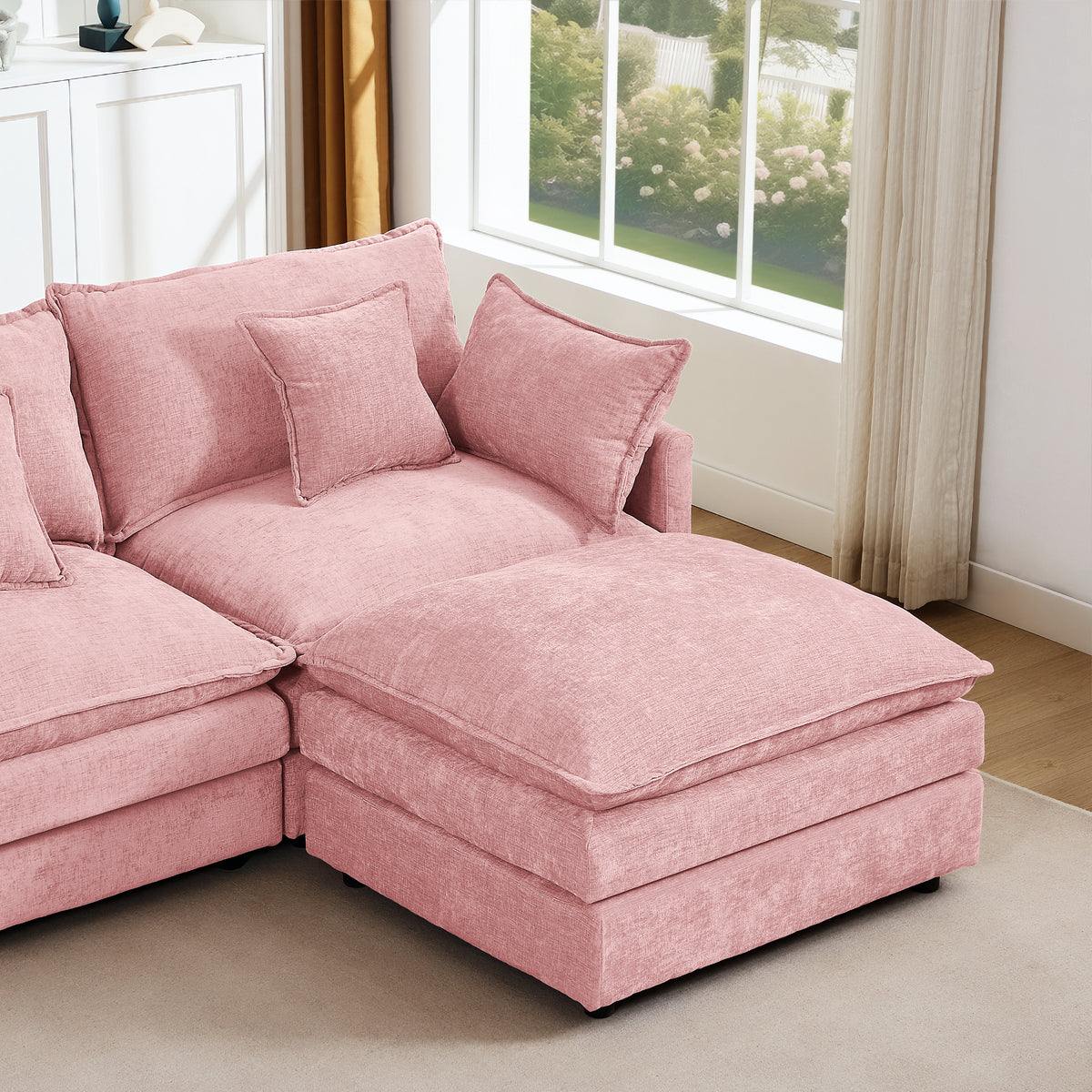 Modular Sectional Sofa, 102 Inch L Shaped Couch Set For Living Room, 3-Seater Comfy Cloud Couches With Movable Ottoman, DIY Combination, Chenille