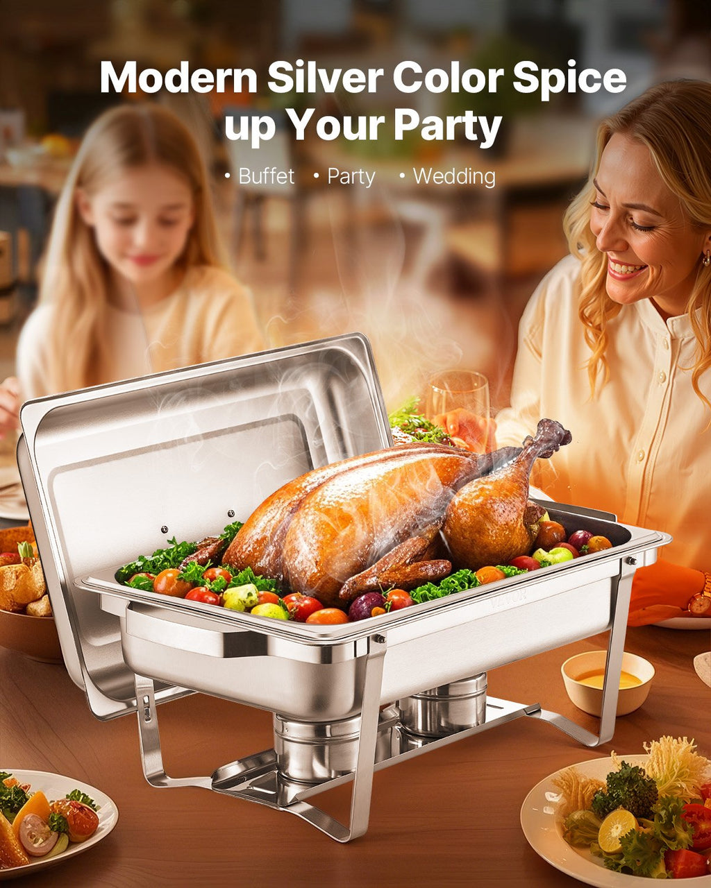 8 Qt 4 Pack Rectangle Chafing Dish Buffet Set Full Size Pan Stainless Steel