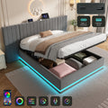 King Ottoman Bed With LED Lighting, Velvet Hydraulic Storage Bed With Charging Station, 5ft King Bed Frame Channel Tufted With Wide Headboard, USB And Type - C Ports, Grey No Mattress