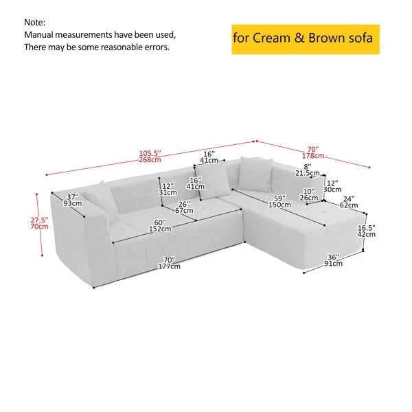Modular L-Shaped Sectional Floor Couch, Deep Seat Tufted Comfy Sofa Set With Chaise For Living Room