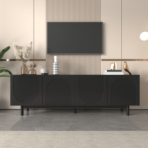 Modern Black TV Cabinet  175 X 38 X 56 Cm, Adjustable Shelves, Lightweight Lowboard TV Furniture In Luxury Style