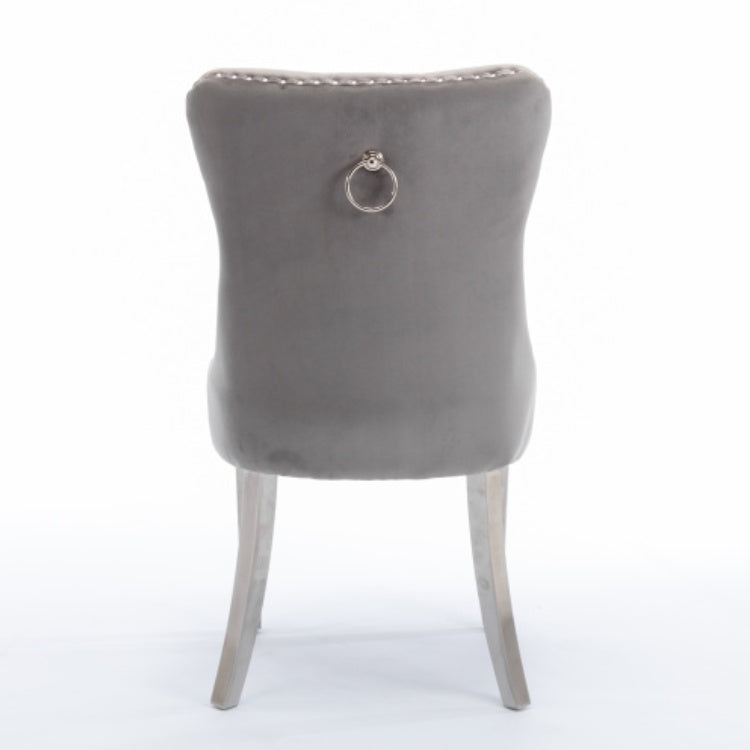 High-end Tufted Solid Wood Contemporary Velvet Upholstered Dining Chair With Chrome Stainless Steel Plating Legs,Nailhead Trim