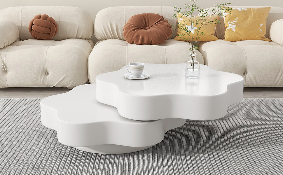 Rotating Coffee Table 2-Tier | Flower Shape 360° Modern Table