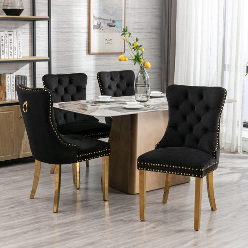 High-end Tufted Solid Wood Contemporary Velvet Upholstered Dining Chair With Golden Stainless Steel Plating Legs